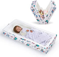 Portable Foldable Toddler Travel Bed – Air Layer Fabric Soft Foam Floor Crib with Safety Rails, No Assembly, Washable Cover, Compact Kids Sleep Solution for Home, Trips & Daycare, Cream