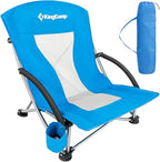 KingCamp Low Beach Chairs, Folding Portable Chair for Adults Lightweight Extra Wide Seat 300lbs Heavy Duty Oversized Backpack, Carry Bag for Camping