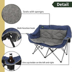 Northroad Folding Loveseat Camping Chair Portable Double Duo Full Padded Garden Chair for 2 Person Sofa w/ 2 Cup Holder,Wine Glass Holder,Mesh Storage,Support 500lbs for Picnic Beach Travel(Blue)