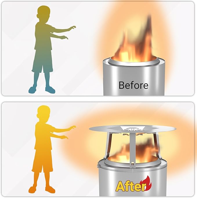 Upgraded Heat Deflector for Solo Stove Bonfire 19.5’’, 304 Stainless Steel Heat Diffuser with Detachable Legs & Fix Hoop, Capture and Redirect Warmth, Camping Accessory