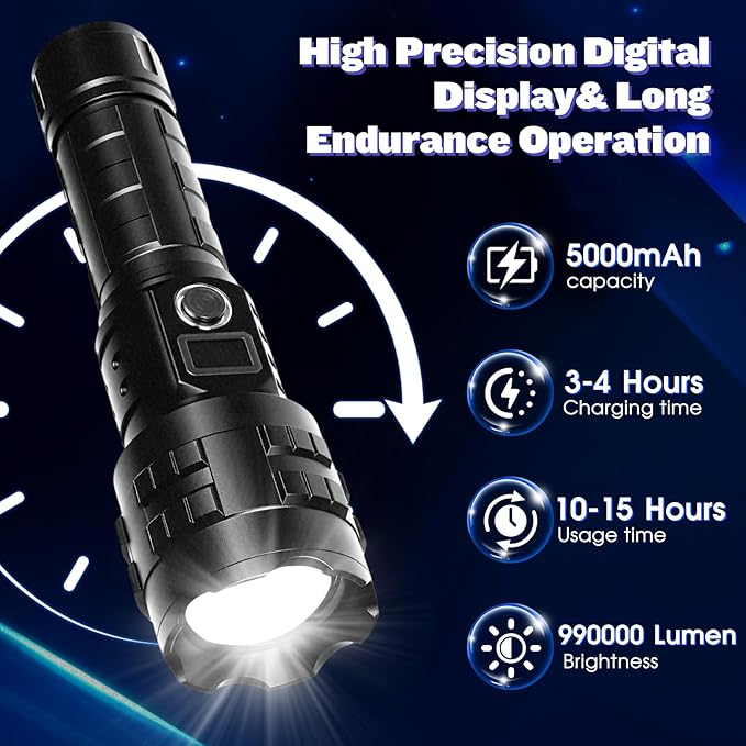 Flashlights High Lumens Rechargeable, 1000000 High Lumens Super Bright Handheld LED Flash Light, Powerful Emergency Linternas, Waterproof, Long Lasting, for Hiking Camping Gift