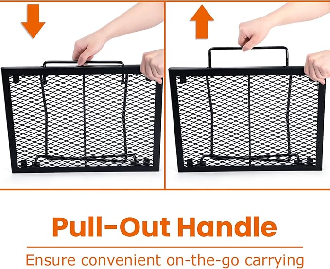 Elsjoy 17" Folding Campfire Grill Grate with Carrying Handle, Portable Camping Grill Over Fire Mesh Grate, Heavy Duty Steel Grate for Outdoor Cooking, Picnic, BBQ