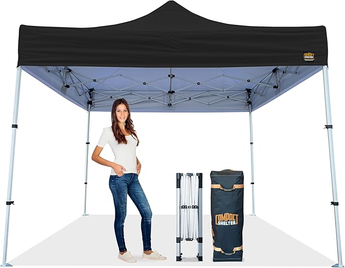 8x8 Heavy Duty Pop Up Canopy - Easy Setup, Commercial Grade Aluminum Frame, 42” Folded Frame Height, UPF 50+, Adjustable Portable Tent for Beach, Events, Camping, Roller Bag (Black)