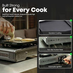 GasOne GS-1000G-KIT Butane Gas Stove with Flat Top Griddle Included – Butane Grill Tent Stove Burners for Cooking for Camping, Kitchen – Diecast Aluminum with Non Stick Coating