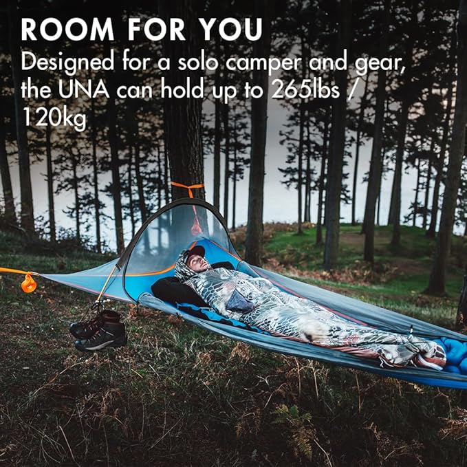 Tentsile UNA V3 Solo Tree Tent Hammock, 1-Person Capacity, Anti-Roll System, Ratchet and Straps Included, Portable Tree House Shelter, Designed in The UK