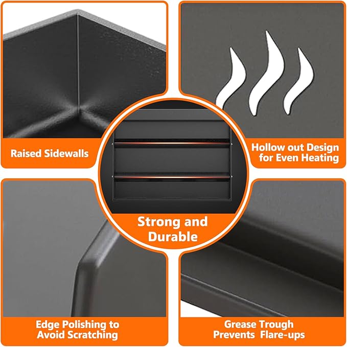 YACONA 23＂×16＂ Nonstick Universal Griddle for Gas Grill, Muti-Purpose Cooking Cast Iron Griddle with Grease Groove, Pre-Seasoned Flat Top Plate Insert for Camping, Tailgating, Parties