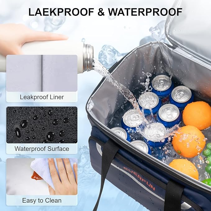 EVERFUN Small Cooler Bag 24 Can Insulated Lunch Box Double Deck Soft Leak-Proof Waterproof Collapsible Ice Chest for Men Women Work Travel Car Trip Picnic Beach