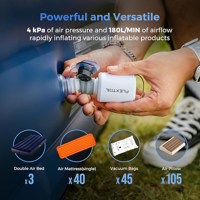 FLEXTAILGEAR Air Pump for Inflatables with Camping Lantern, Tiny Pump 2X, 4kPa Portable Air Pump Rechargeable Air Mattress Pump with Magnetic Design, for Sleeping Pads Pool Floats Swimming Rings