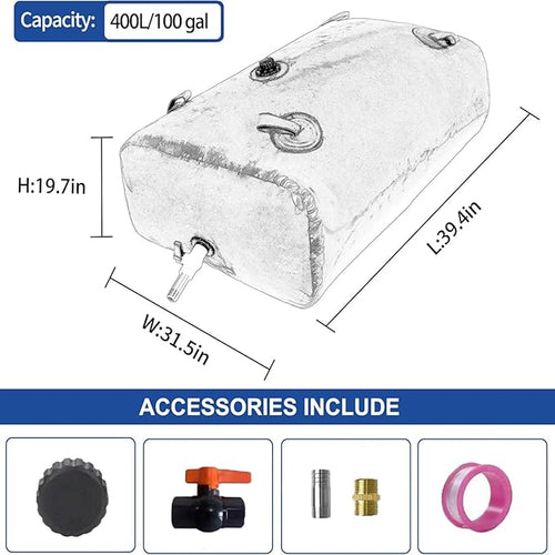 400 L/100 Gal Water Bladder Tank, Foldable Portable Water Storage Container, Emergency Water Bag for RV, Truck Bed, Fire Prevention, Drought Resistance, Blue