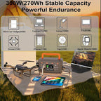 300W Portable Power Station,270Wh Camping Lithum Battery Solar Generator with 2 AC Output, USB-C PD 45W, Quick Charge Battery Pack for Home Use Camping Travel Emergency Hunting