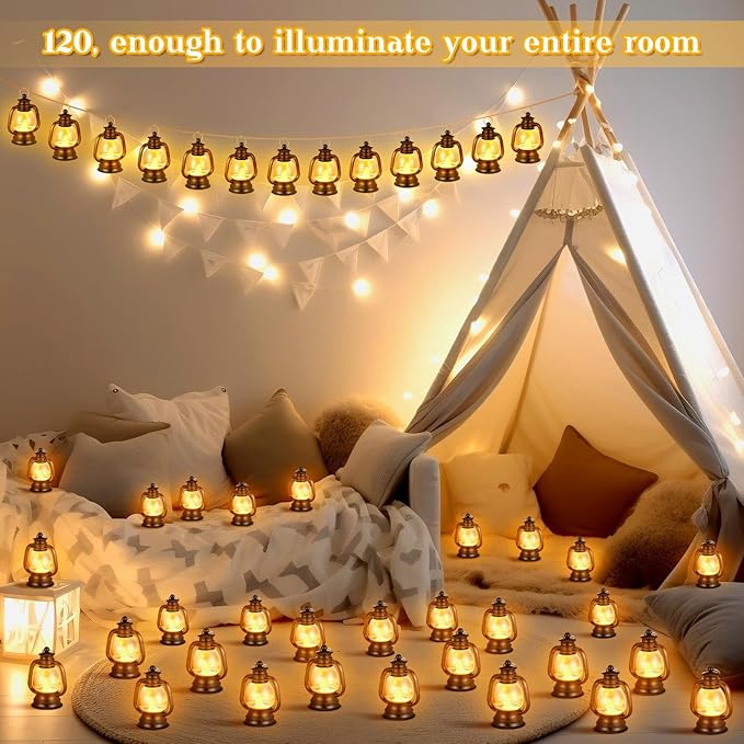 Ferraycle 120 Pcs Mini Lantern Decor 4 Inch Western Lantern Table Centerpiece Small Vintage Camping Hanging Lamp Ornaments Bulk for Cowboy Cowgirl Wedding Halloween Christmas (4 Inch,Black)