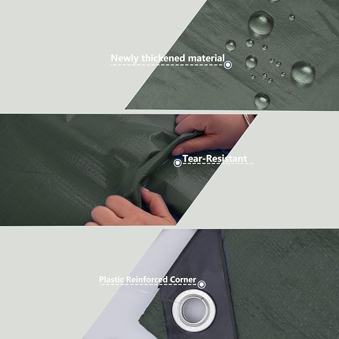 Heavy Duty Waterproof Tarp 10x20 FT, 6 Mil Thick Tarpaulin Cover with Reinforced Edges & Grommets - for Outdoor Camping, Roof, Boat, RV, Pool, Tent - Includes Utility Rope