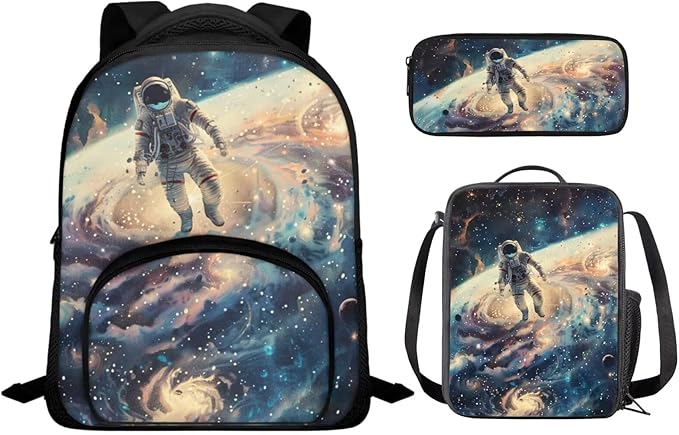 Astronaut Backpack for School Boys 6-7 Toddler School Backpack 3-4 Boys with Lunch Bag and Book Sleeve Casual Daypack Travel Rucksack for Kindergarten Students
