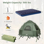 Goplus Camping Tent Cot, 5-in-1 Folding Camping Bed with Air Mattress, Pillow, Sleeping Bag, Waterproof Elevated Tent Shelter, Portable Outdoor Sleeping Cot with Carry Bag for Picnic, Trip