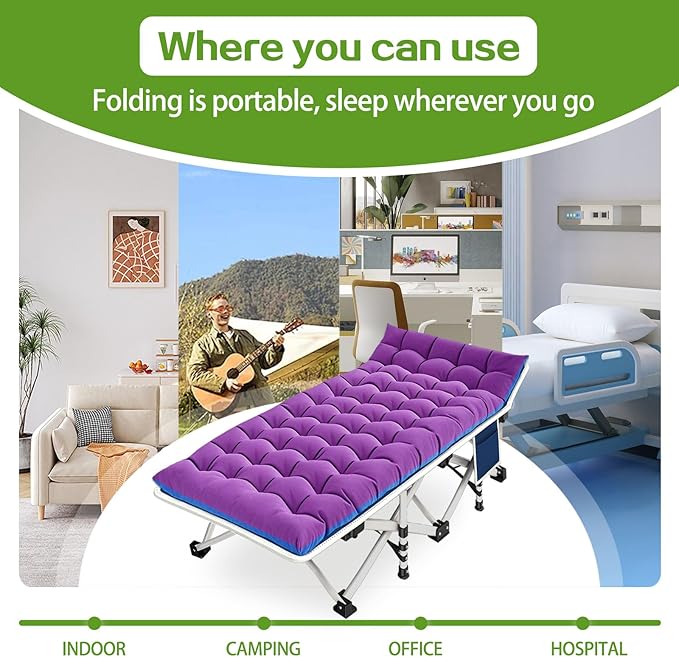Camping Cot with Comfortable Mattress Cots for Sleeping with Pad Heavy Duty Camping Bed Sleeping Bed Include Carry Bag Camping Cots for Adults Home Office Vocation Outdoor Nap