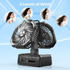 Dual Head Portable Rechargeable Fan 20000mAh Battery Powered Fan Camping Cordless with 360° Air Delivery, LED Lantern & Remote, Auto Oscillation, Battery Operated for Tent Office Travel Picnic Jobsite