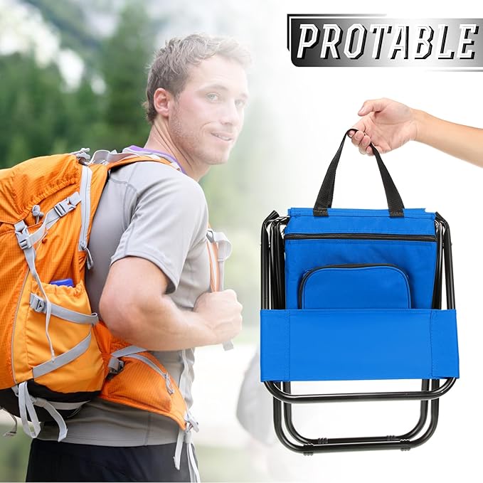 Jerify 2 Pcs Fishing Chair with Cooler Bag Multi-Function Foldable Compact Fishing Stool Hunting Chair Portable Backrest Stool with Folding Backpack for Finishing Camping Hunting Travel(Blue)