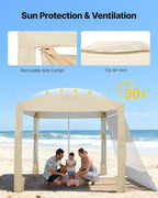 VEVOR Beach Cabana, 8 x 8 ft Beach Canopy with Side Wall, UPF 50+ Protection Easy Setup Cabana Tent with Sand Pockets, Adjustable Height Portable Shade Sun Shelter Umbrella for Family & Friends, Khaki