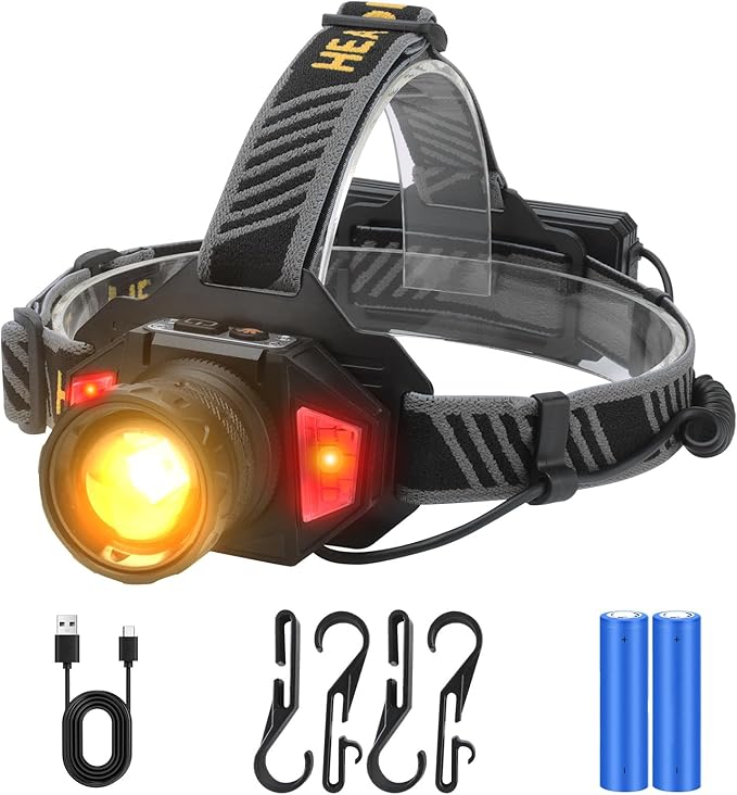 BORUIT LED Rechargeable Headlamp with Red Light,Super Bright Motion Sensor Head Lamp with 8 Modes,IPX4 Waterproof Headlamps Headlight for Outdoor Camping Hiking Fishing Hunting Running