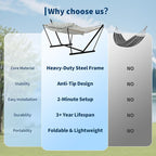 2 Person Double Hammock with Adjustable Steel Stand & Pillow, Heavy Duty Portable Outdoor Hammock Set, MAX 450 LBS Weight Capacity for Patio, Garden, Beach, Backyard