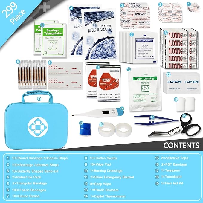 Car-Home Survival-Travel First-Aid Emergency-Kit - 299Piece Equipment Travel Supplies First Aid Set Home Essentials Camping Hiking AMORNING