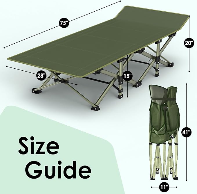 Suteck Camping Cot, Folding Camping Cot Bed for Adults Sleeping 1200D Double Layer Oxford Portable Folding Outdoor Cots for Camping W/Soft Pad Carry Bag for Home Office Nap Beach Travel, 500LBS
