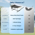 Double Hammock with Stand - Heavy Duty Portable 2 Person Design with Adjustable Steel Stand, Max 450LBS, Ideal for Outdoor Patio, Garden, Beach & Backyard