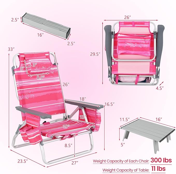 Goplus Beach Chair, Folding Backpack Beach Chairs for Adults with 5 Positions, Head Pillow, Cooler Bag, Towel Bar, Cup Holders, Sunbath Sling Tanning Lounge, Foldable Layout Camping Chairs