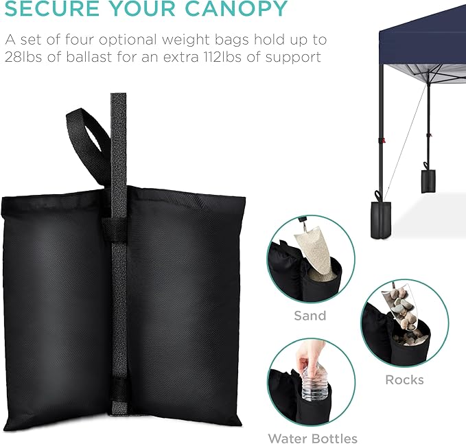 Best Choice Products 10x10ft Pop Up Canopy Tent, Outdoor Shade, 1 Person 1 Minute Set Up, Carry Case, 4 Weight Bags - Navy Blue