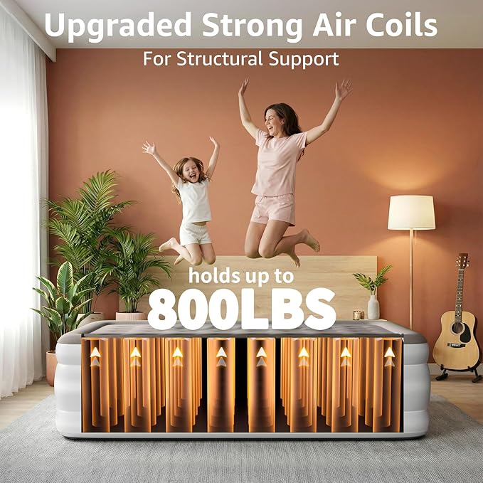 YENING Full Size Air Mattress with Built in Pump Raised Double Blow up Bed Inflatable Camping Airbed Electric 18 Inch Tall Grey
