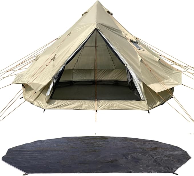 DANCHEL OUTDOOR B2A Portable Bell Tent No Center Pole, 4 Season Yurt with Stove Jack Spacious Interior for 4/8 Person Camping Hiking Glamping 300D Oxford Nylon,13ft/16.4ft Khaki