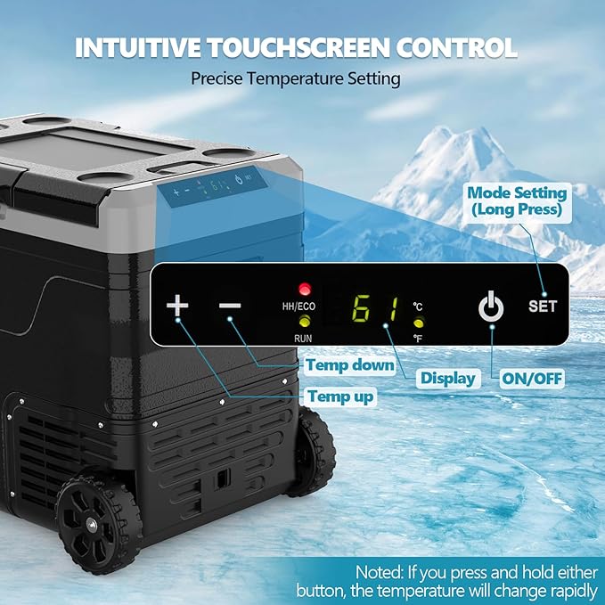 Kndko 12 Volt Car Refrigerator, 53 Quart (50L) Compressor Electric Cooler, Portable Car Fridge 12V/24V DC 100-240V AC, -4℉~68℉, 12v Fridge with Wheels & Baskets for Road Trip, Truck, Camping, Boat