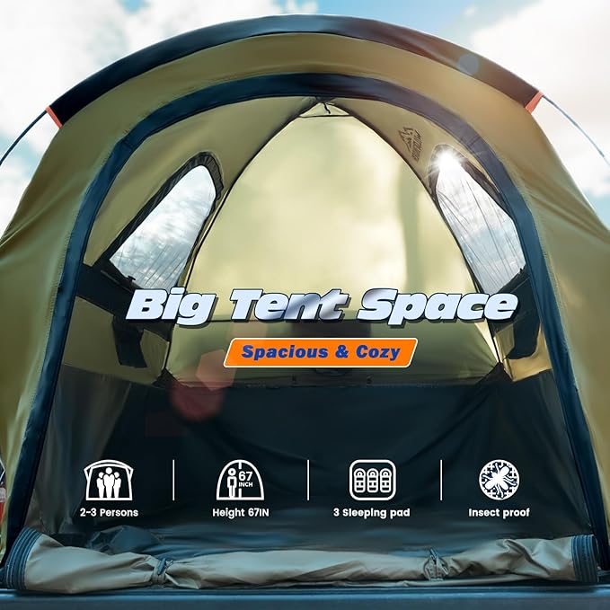 Truck Bed Tent, Waterproof PU3000mm Pickup Truck Tent for Camping Bed, 2-3 Person Sleeping Truck Tent, Portable for Car Camping