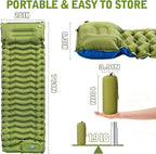 Camping Sleeping Pad, Camping Mat Thick Ultralight with Pillow, Built-in Foot Pump Self Inflating Sleeping Pad for Camping, Compact Camping Pad for Hiking, Backpacking, Travel Tent