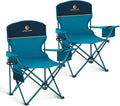 LET'S CAMP Camping Chair 2 Pack Folding Chair with 3-Can Cooler Bag Portable Lawn Chair with Cup Holder,Storage Pocket, Supports 225LBS, Collapsible Chair for Camp, Beach, Picnic (Blue)