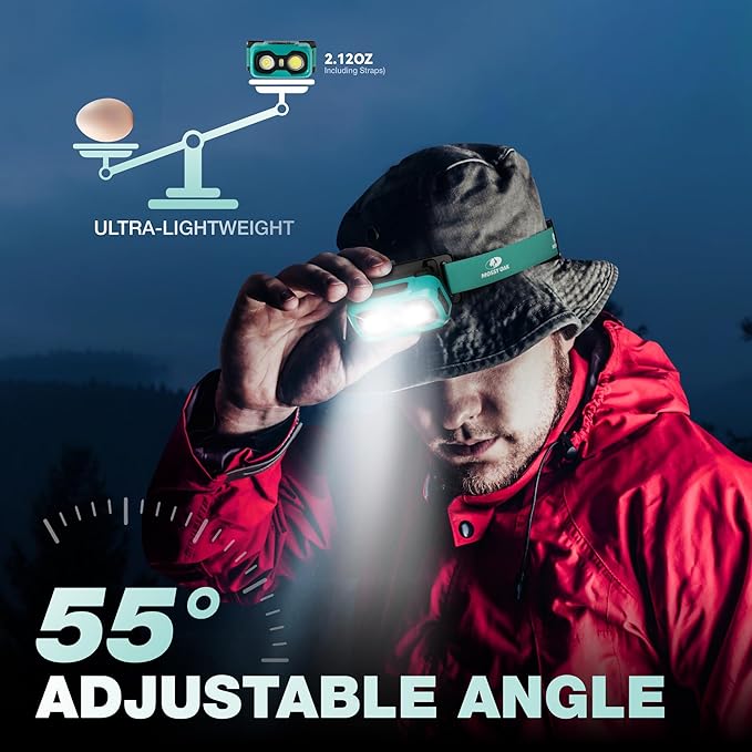Mossy Oak 600 Lumens Rechargeable Headlamp, Lightweight LED Headlight with White & Red Light, Waterproof Head Lamp with Non-Slip Band, Dimmable & Memory Function for Camping, Running, Valentine's Day