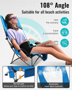 KingCamp Low Beach Chairs, Folding Portable Chair for Adults Lightweight Extra Wide Seat 300lbs Heavy Duty Oversized Backpack, Carry Bag for Camping