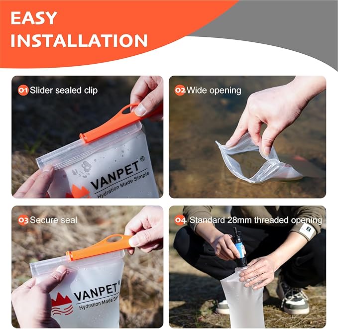 Upgrade Water Bag 2L Compatible with Sawyer Squeeze Water Filter, Durable TPU Material, BPA & PVC Free Squeeze Pouch, Collapsible Hydration Canteens for Camping Hiking Cycling (1 Pc)