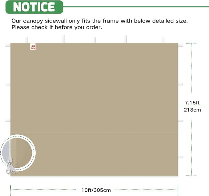 Sidewalls for 10x10 Pop Up Canopy, 210D Polyester Waterproof Canopy Sidewalls with UV Protection, Sunwall Only (Khaki, 10 * 10ft 3PCS)