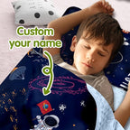 Personalized Toddler Nap Mats for Preschool, Custom Name Kids Sleeping Bag for Daycare, Roll Up Sleeping Mat with Removable Pillow and Soft Dot Minky Blanke for Boys Camping Travel