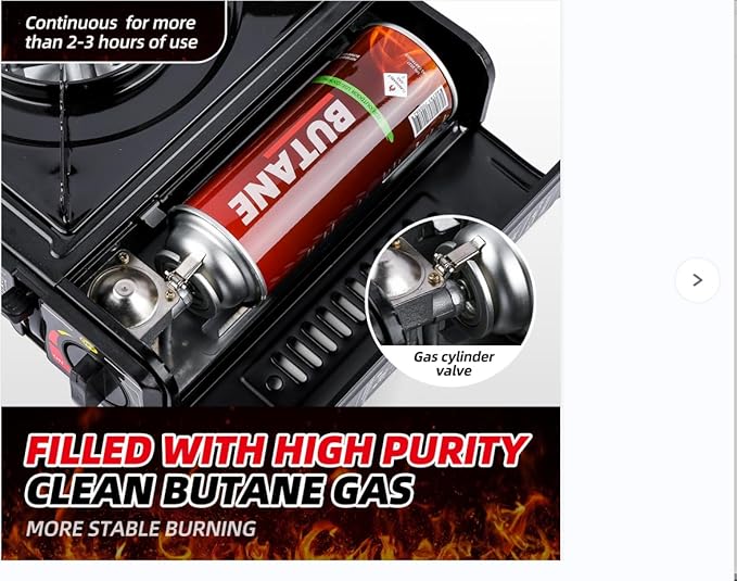 Butane Stove, Portable Camping Stove with Carry Case & Push-Button Starter, Includes Precise Temperature Control & 7,650 BTUs of Power for Camping, Tailgating, & More