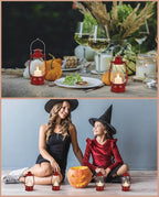 LLQ Small Red Lanterns Decorative with Remote, 7-inch Vintage Western Lanterns with Flickering LED Candle, Camping Decorations, Western Party Decorations, Christmas Centerpieces for Tables, 4-Pack