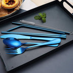 Portable Stainless Steel Flatware Set, Travel Camping Cutlery Set, Portable Utensil Travel Silverware Dinnerware Set with a Waterproof Case (Blue)