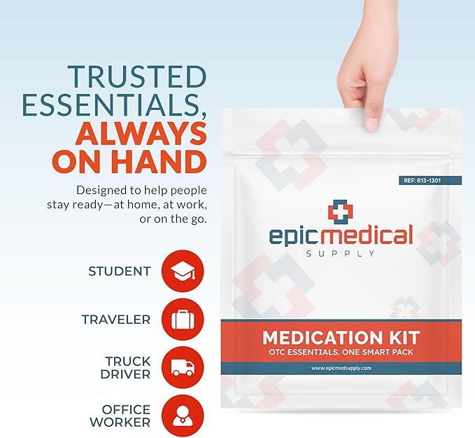 First Aid Kit Medication Refill – 70-Count Unit Dose Packets – Emergency Medicine Kit Pills for 1st Aid Kit Refills, Travel, Office, Dorm, Camping – Assembled in USA (70 Pieces)