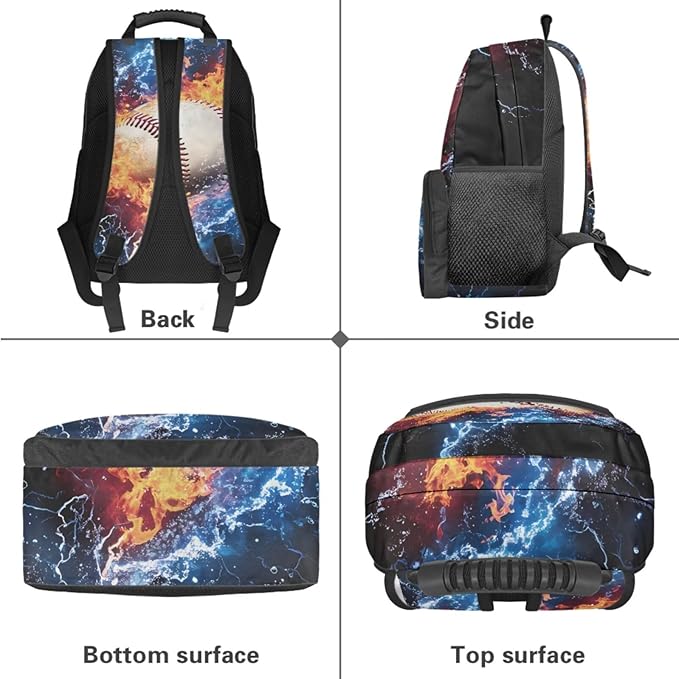 Baseball Backpack and Lunchbox Boys Sports Backpack Lightweight Trendy Kids Bookbag and Lunch Box Set Boys 4 Piece School Bag for Boys 6-7 Travel Outdoor Daypack Camping