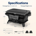 VIVOHOME Rectangle Cast Iron Charcoal Grill with Double-Sided Grate, Portable Outdoor BBQ Grill, Compact Tabletop Grill Stove (Note: The charcoal grid is made of stainless steel, not cast iron)