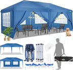 COBIZI Canopy 10x20 Pop Up Canopy with 6 Sidewalls,Waterproof Canopy Outdoor Event Shelter UPF 50+ Gazebo Tents for Parties Beach Camping Wedding Commercial Instant Easy up Canopy 10x20,Blue