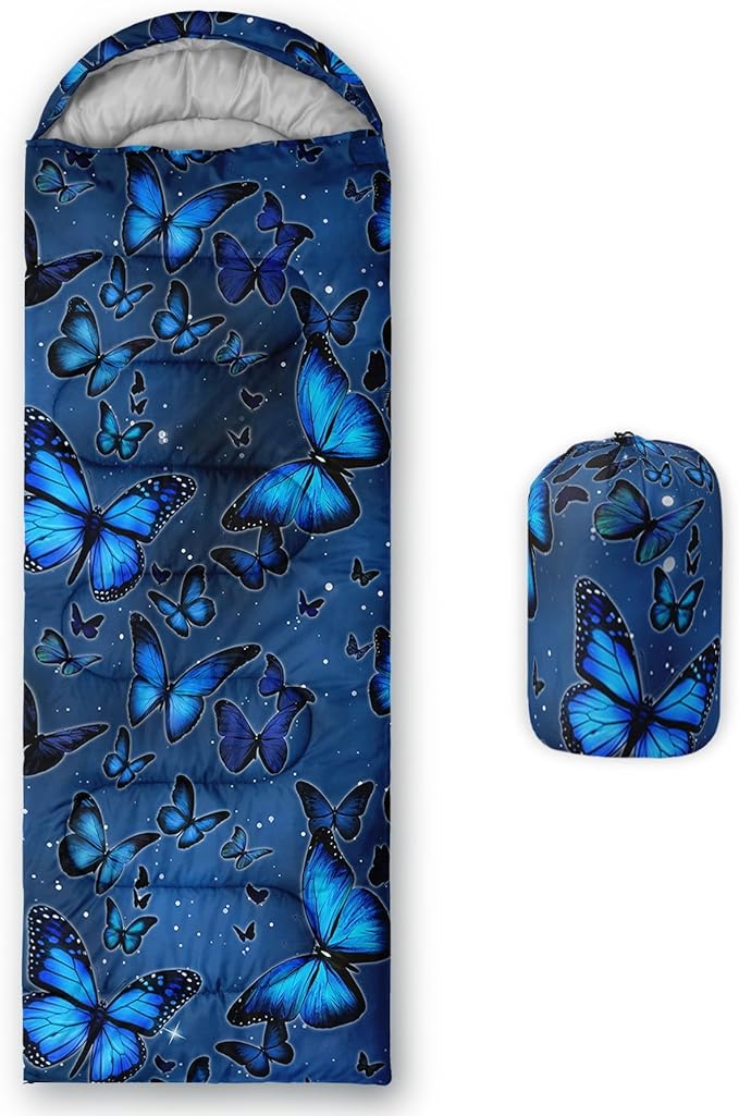 Kids Sleeping Bag for Boys Girls,Blue Ripples Print-Lightweight Warm Portable Outdoor Indoor-Waterproof Cold Weather Resistant Sleeping Bag for Camping Hiking