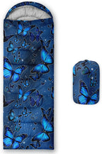 Kids Sleeping Bag for Boys Girls,Blue Ripples Print-Lightweight Warm Portable Outdoor Indoor-Waterproof Cold Weather Resistant Sleeping Bag for Camping Hiking