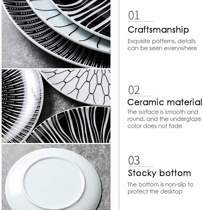 Camping Plates Creative Ceramic Dinner Plate Restaurant Round Dinner Plate Geometric Pattern Dinner Plate Kitchen Tableware Decorative Plate(E,15.3cm/6Inch)